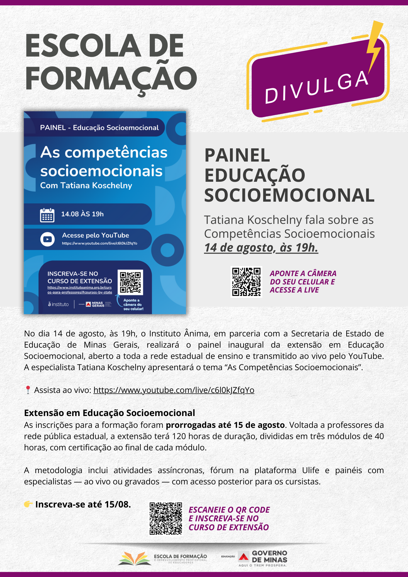 EF DIVULGA É amanhã: Painel “As Competências Socioemocionais” – 14/08, às 19h – Participe!