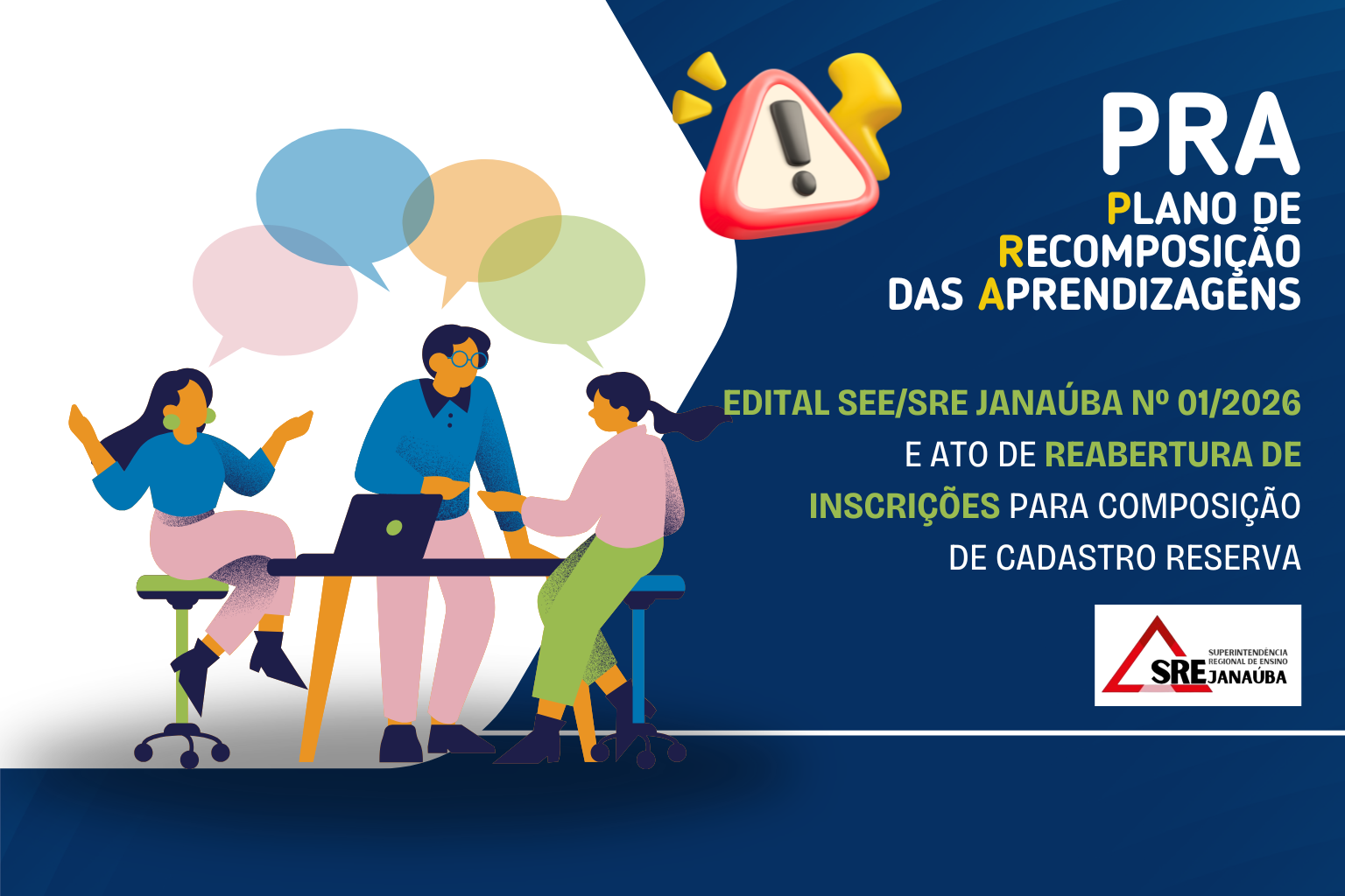 PRA – Ato de Reabertura de Inscrições para Composição de Cadastro Reserva e Edital SEE/SRE Janaúba nº 01/2026 – Processo de Seleção Interna